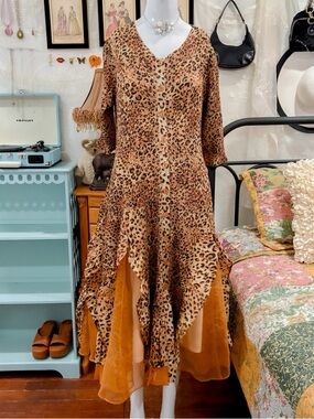 McBling whimsical boho chic girly leopard animal print asymmetrical hem dress